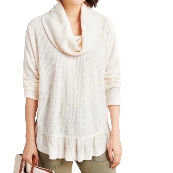 MAEVE Anthropologie Ivory Cowl Neck Peplum Thin Knit Long Sleeve Top Size M - Picture 12 of 12